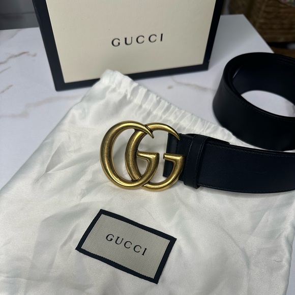 Authentic Gucci GG Marmont Black Leather Belt Gold Logo 90/36 - Picture 2 of 6
